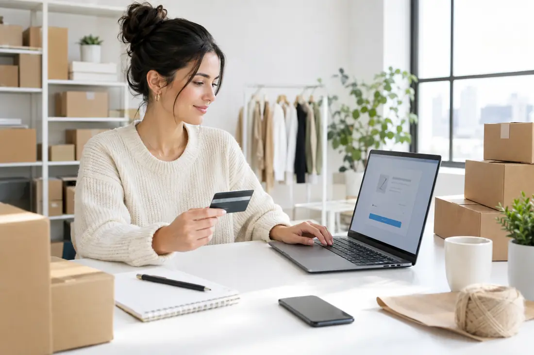 E-commerce owner processing an online order